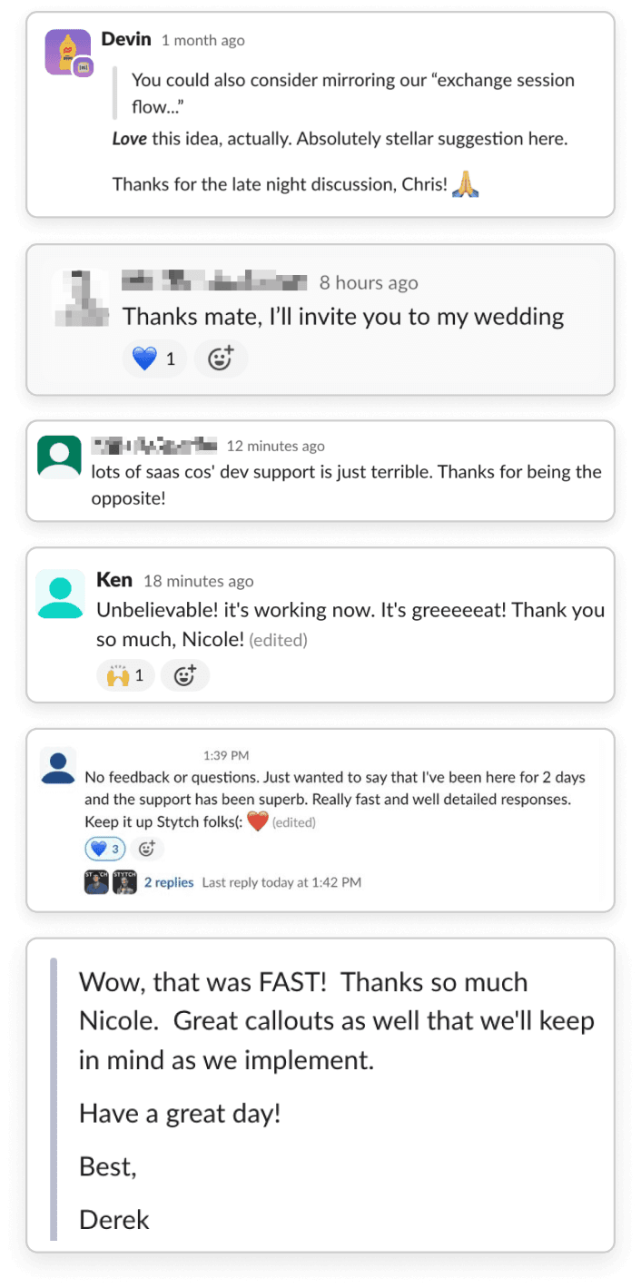 Support messages showing expert help with forms and integrations