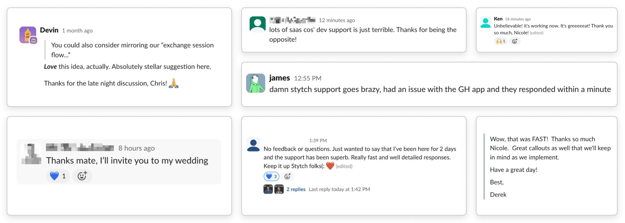Support messages showing expert help with forms and integrations